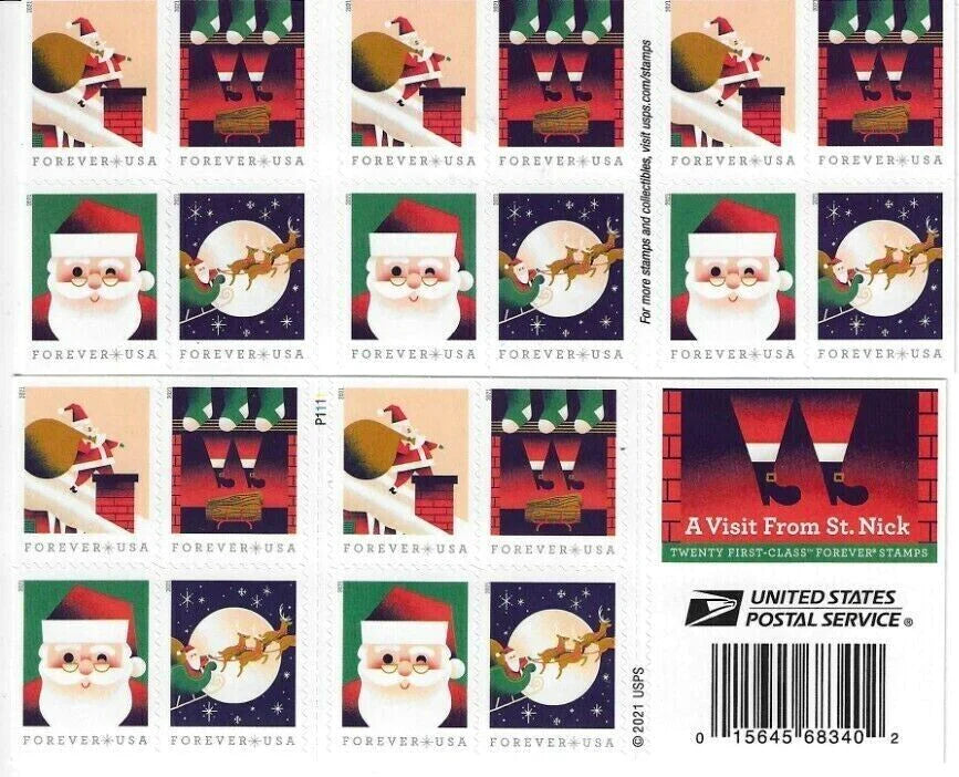 Visit from St. Nick 2021 Forever Stamps Sheets Stamp Booklets