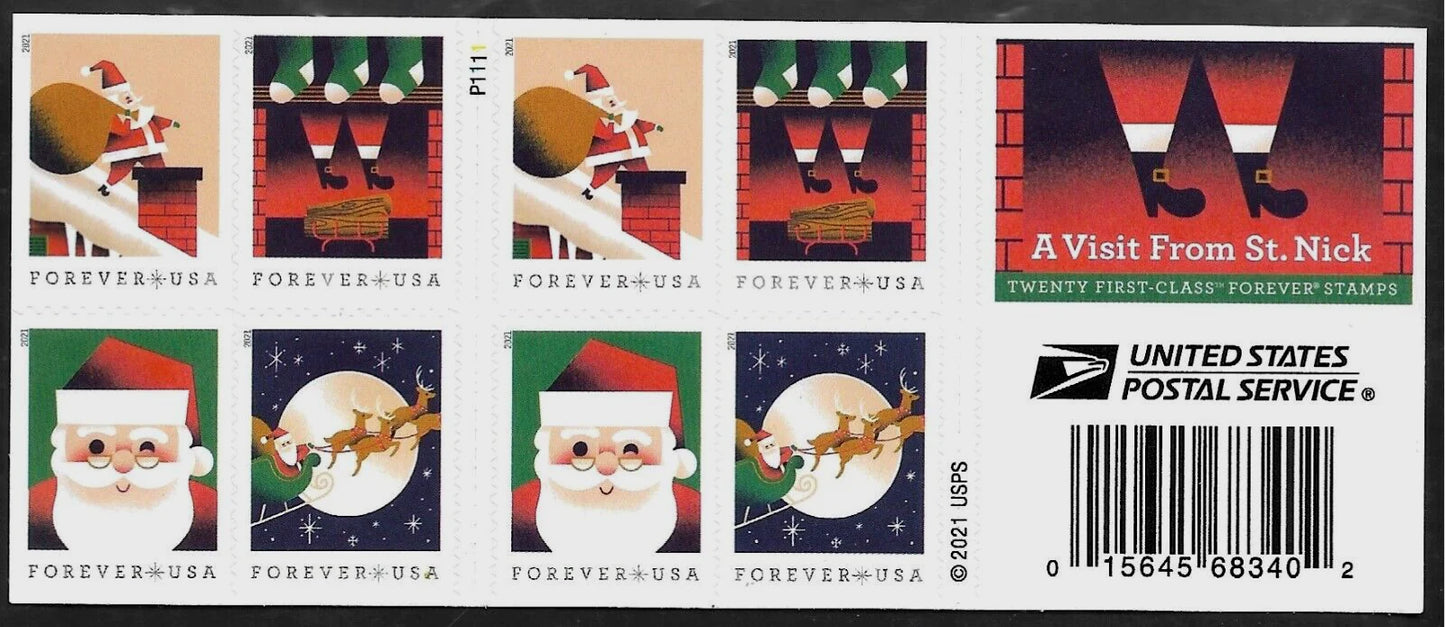 Visit from St. Nick 2021 Forever Stamps Sheets Stamp Booklets